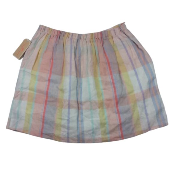 Copper Key NWT A-Line Skirt Pull-On Knee Length Lined Pastel Striped Linen Rayon - Picture 4 of 9